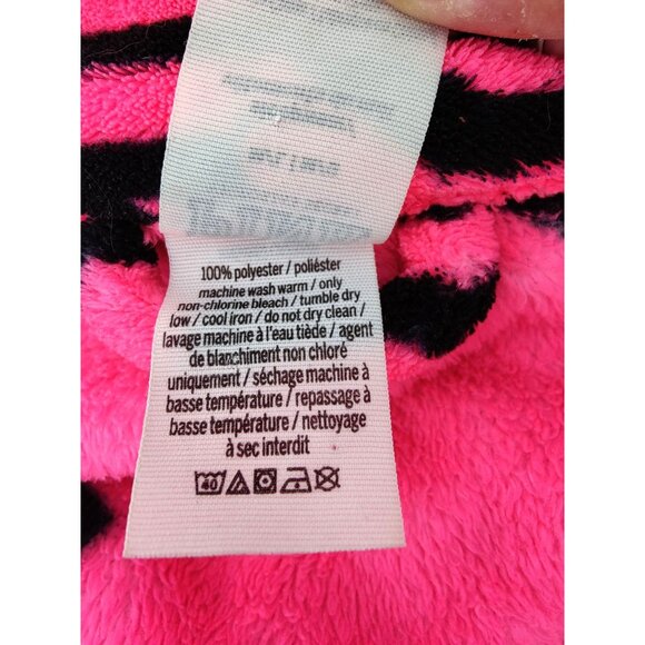 Victoria Secret Pink Size M Hot Pink Logo in Black Fleece Bathrobe with Belt - Picture 11 of 11